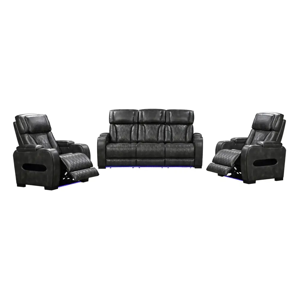 3-1-1 Seater Electric Air Leather Dark Grey Recliner Set