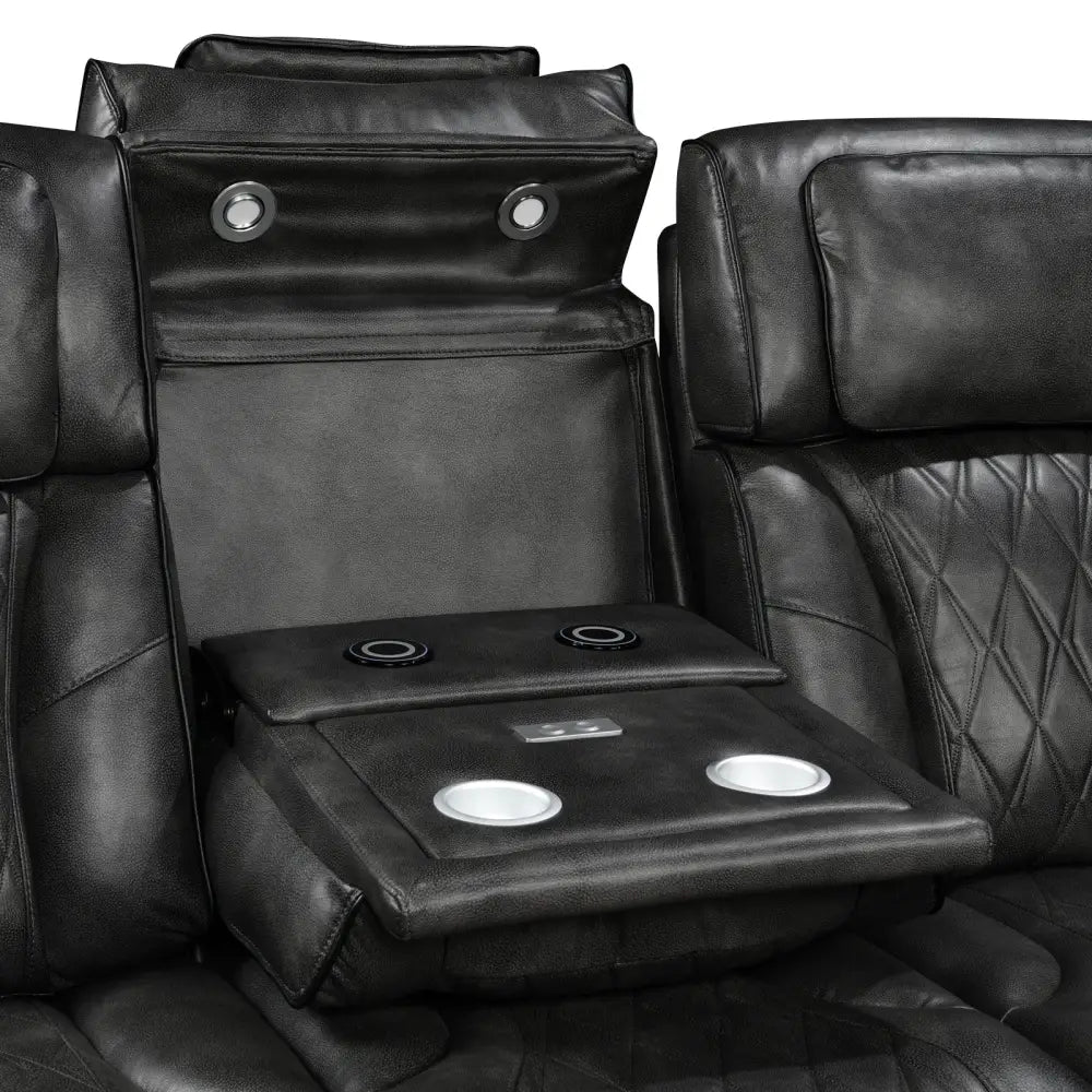 3-1-1 Seater Electric Air Leather Dark Grey Recliner Set