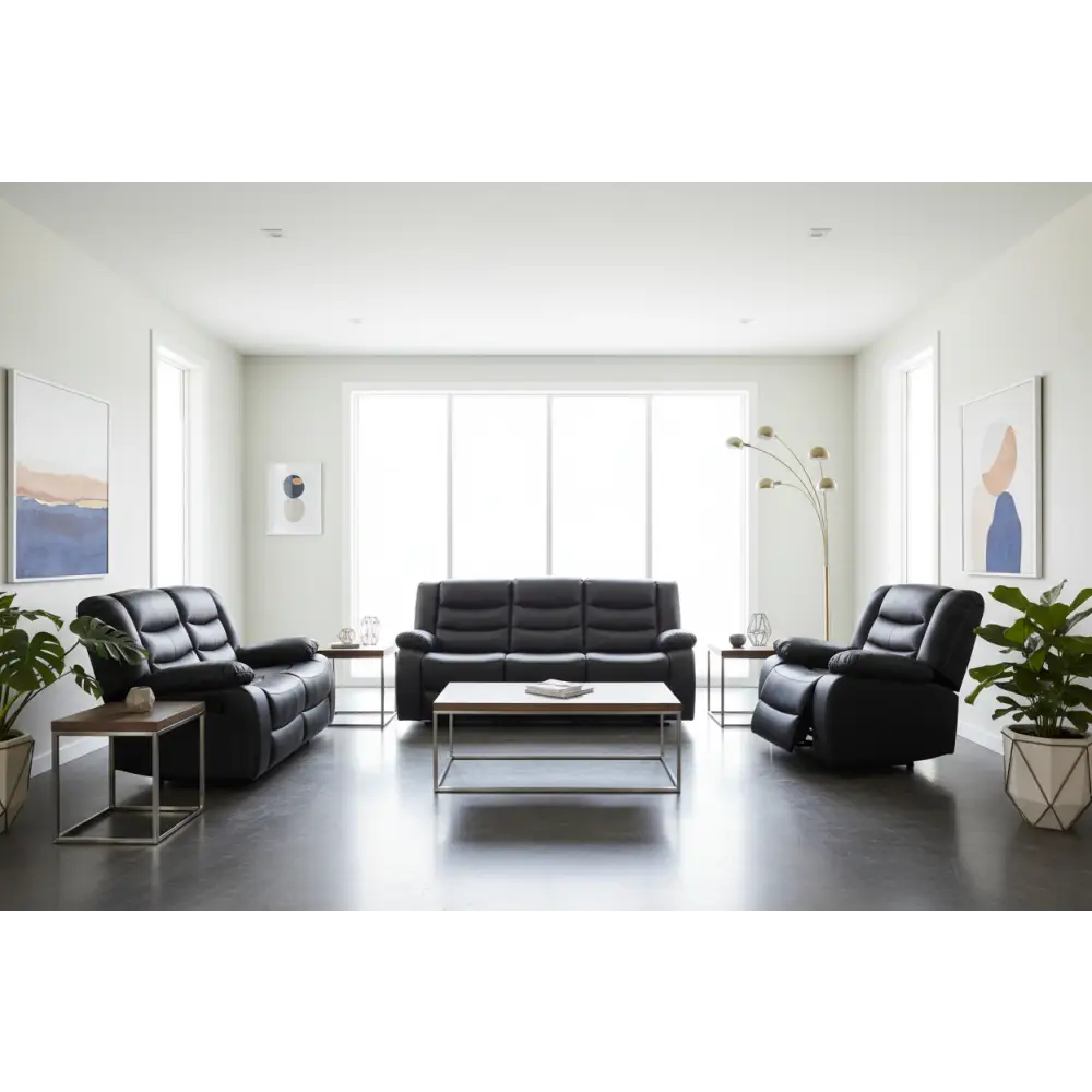 3 + 2 + 1 Seater Recliner Sofa in Faux Leather Lounge Couch in Black