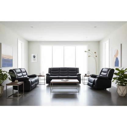 3 + 2 + 1 Seater Recliner Sofa in Faux Leather Lounge Couch in Black