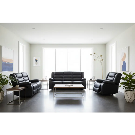 3 + 2 + 1 Seater Recliner Sofa in Faux Leather Lounge Couch in Black