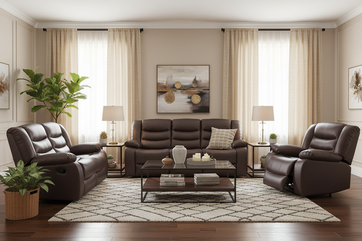 3+2+1 Seater Recliner Sofa In Faux Leather Lounge Couch in Brown