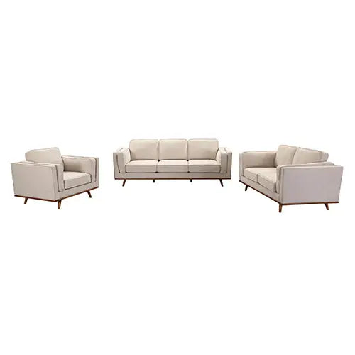 3 + 2 + 1 Seater Sofa Beige Fabric Lounge Set for Living Room Couch with Wooden Frame