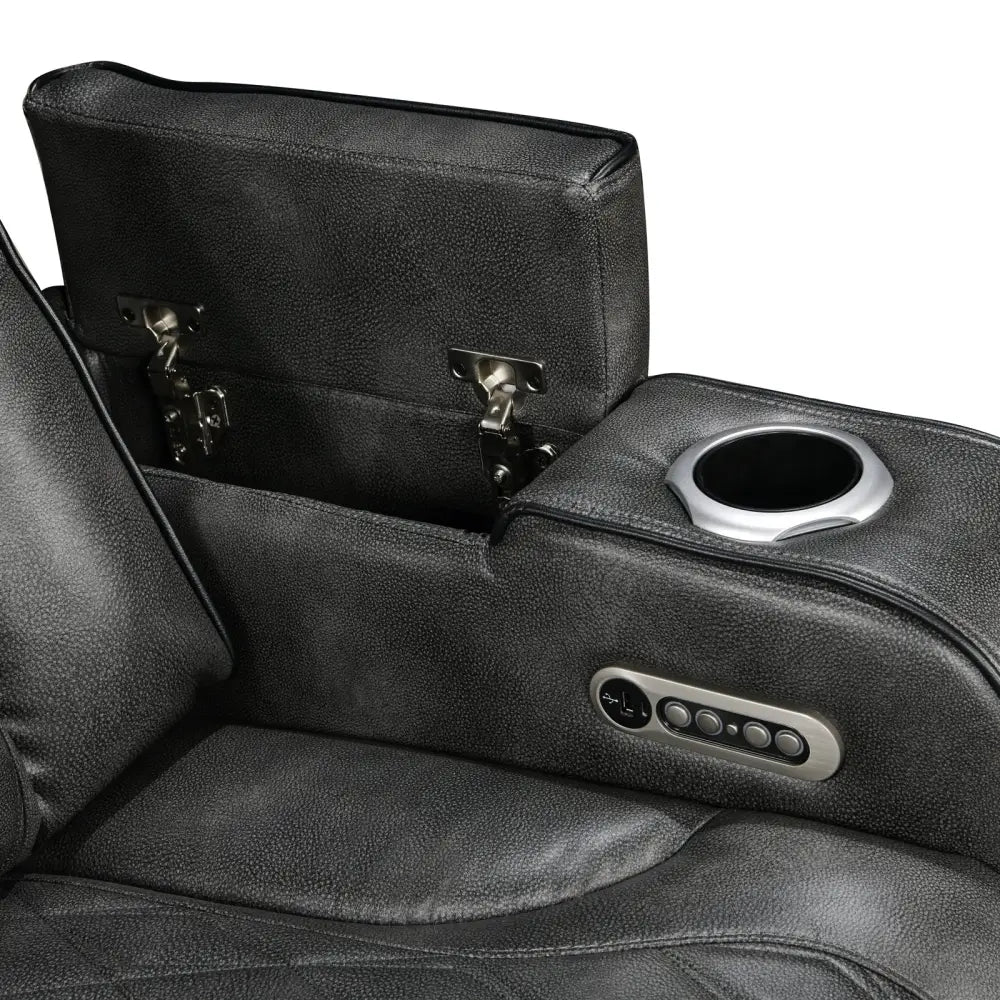 3-2 Seater Electric Air Leather Dark Grey Recliner Set