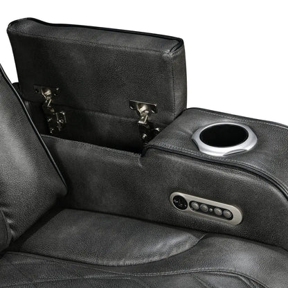 3-2 Seater Electric Air Leather Dark Grey Recliner Set