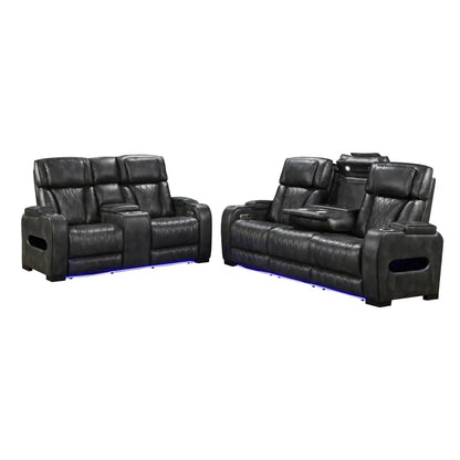 3-2 Seater Electric Air Leather Dark Grey Recliner Set