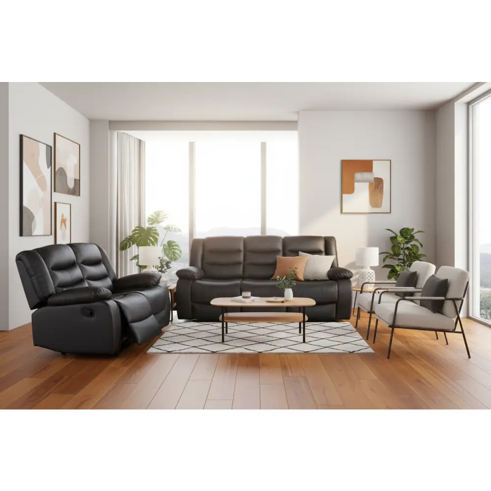 3 + 2 Seater Recliner Sofa in Faux Leather Lounge Couch in Black