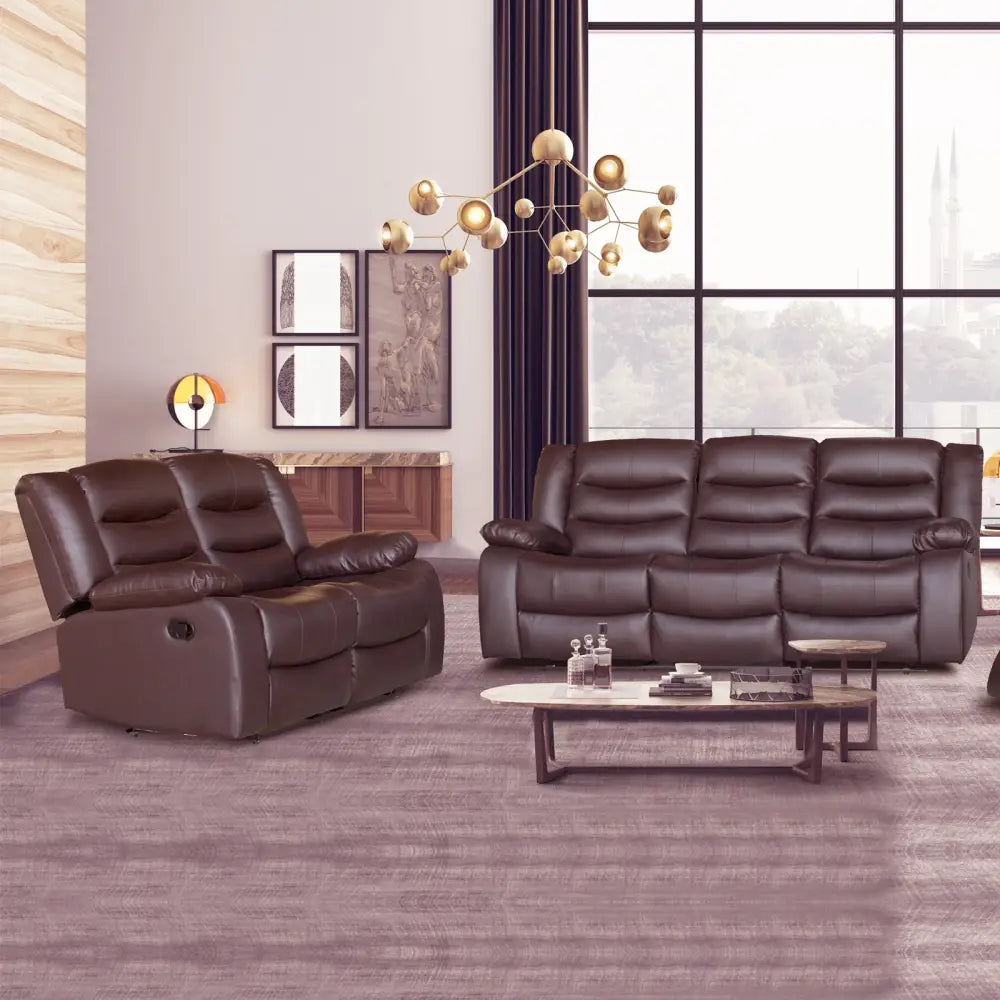 3 + 2 Seater Recliner Sofa in Faux Leather Lounge Couch in Brown