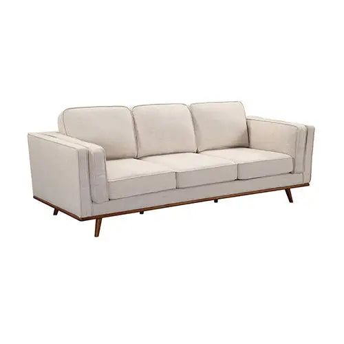 3 + 2 Seater Sofa Beige Fabric Lounge Set for Living Room Couch with Wooden Frame