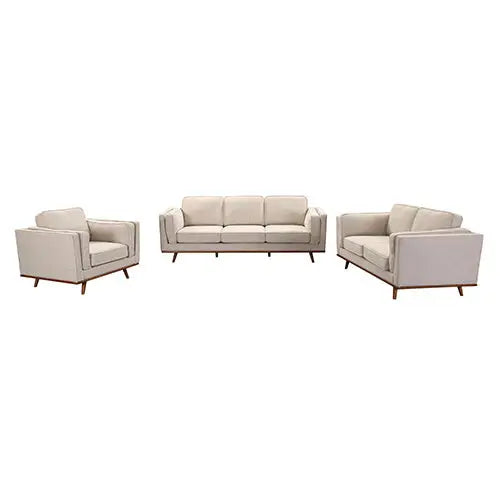3 + 2 Seater Sofa Beige Fabric Lounge Set for Living Room Couch with Wooden Frame