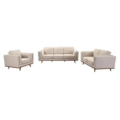 3 + 2 Seater Sofa Beige Fabric Lounge Set for Living Room Couch with Wooden Frame