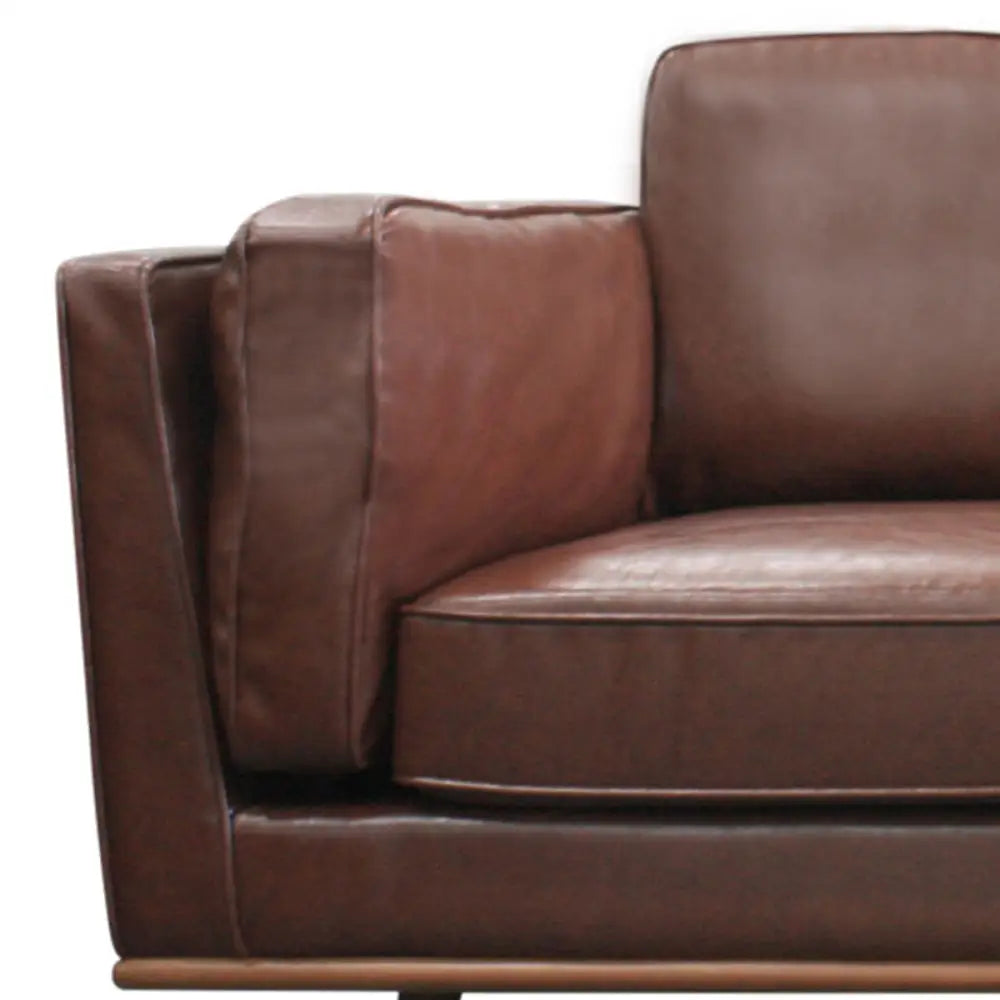 3 Seater Faux Sofa Brown Lounge Set for Living Room Couch with Wooden Frame