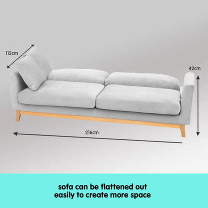 3 Seater Faux Velvet Sofa Bed Couch Furniture Light Grey