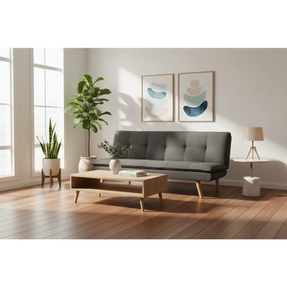 3 Seater Linen Sofa Bed Couch Lounge Futon - Dark Grey