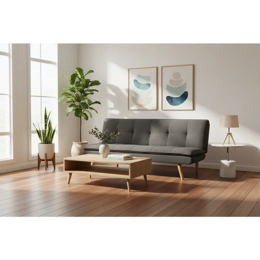 3 Seater Linen Sofa Bed Couch Lounge Futon - Dark Grey