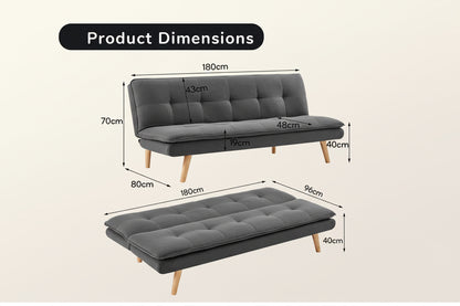 3 Seater Linen Sofa Bed Couch Lounge Futon - Dark Grey
