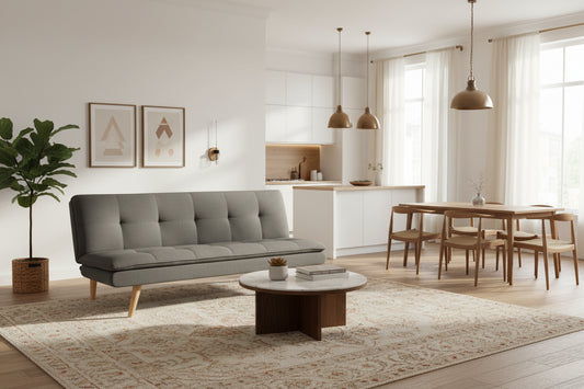 3 Seater Linen Sofa Bed Couch Lounge Futon - Dark Grey