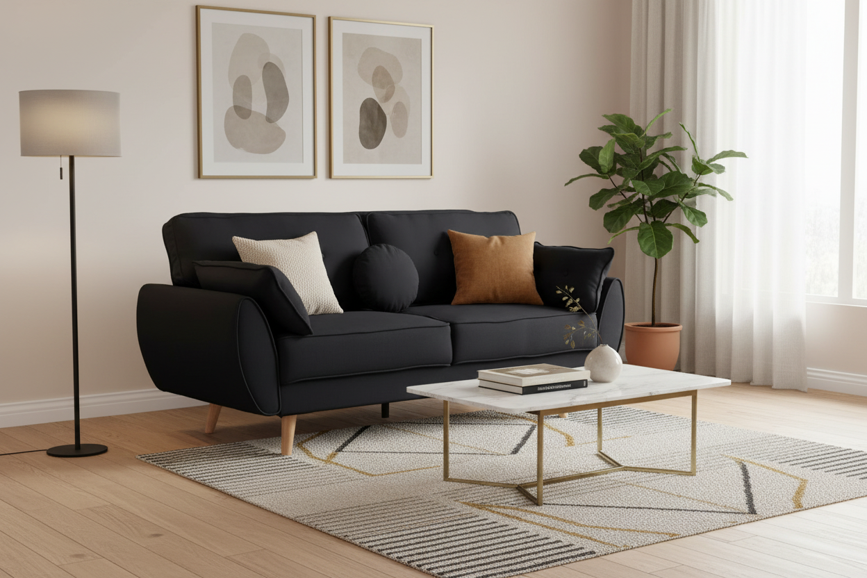 3 Seater Modular Linen Fabric Sofa Bed Couch Futon Suite - Black
