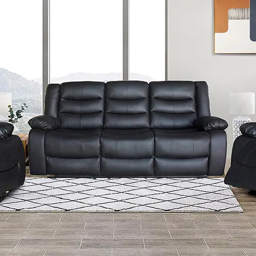 3 Seater Recliner Sofa in Faux Leather Lounge Couch in Black