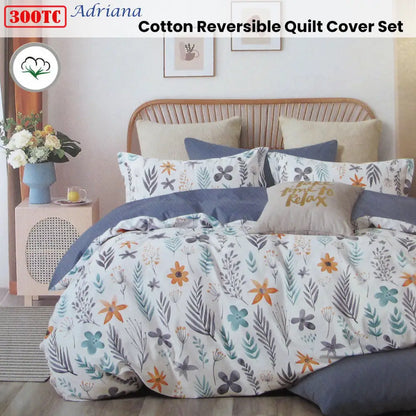 300tc Adriana Reversible Cotton Quilt Cover Set King