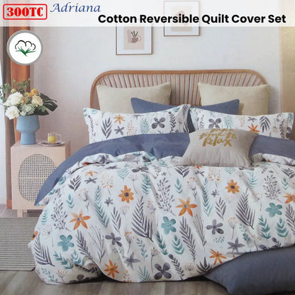 300tc Adriana Reversible Cotton Quilt Cover Set King
