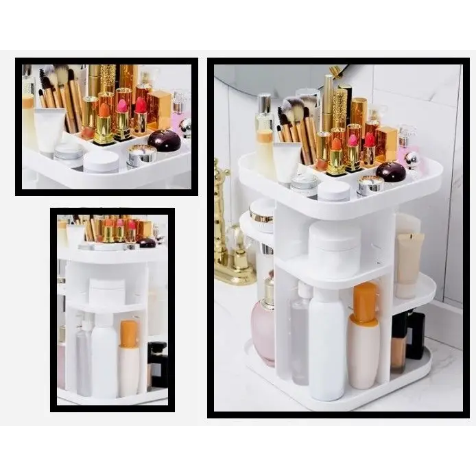 360 Rotating Large Capacity Makeup Organizer for Bedroom and Bathroom (white) | White Multi-tiered Makeup Organizer
