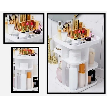 360 Rotating Large Capacity Makeup Organizer for Bedroom and Bathroom (white) | White Multi-tiered Makeup Organizer