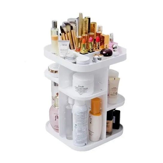 360 Rotating Large Capacity Makeup Organizer for Bedroom and Bathroom (white) | White Three-tier Makeup Organizer Sleek