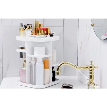360 Rotating Large Capacity Makeup Organizer for Bedroom and Bathroom (white) | White Multi-tiered Makeup Organizer
