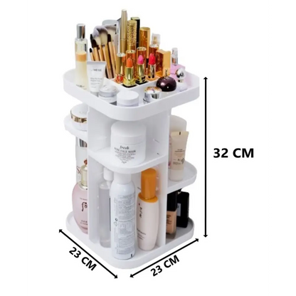 360 Rotating Large Capacity Makeup Organizer for Bedroom and Bathroom (white) | White Three-tier Makeup Organizer