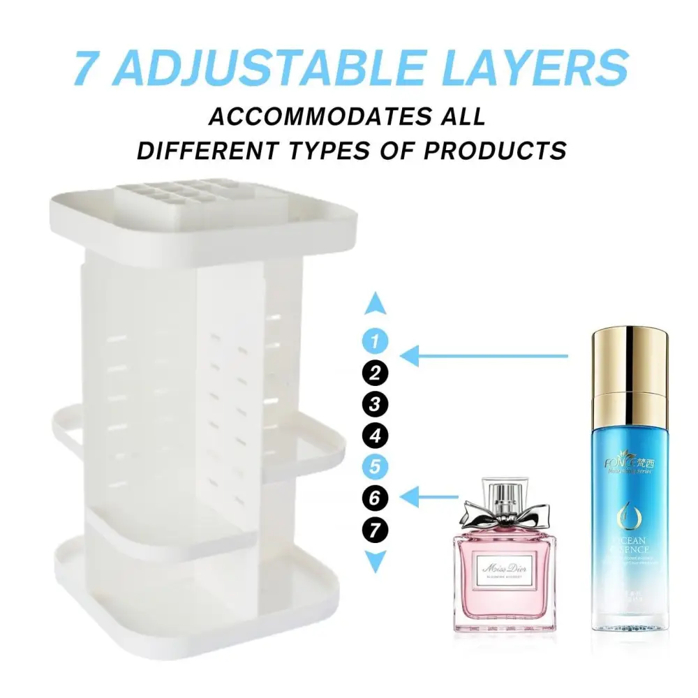 360 Rotating Large Capacity Makeup Organizer for Bedroom and Bathroom (white) | White Plastic Multi-tiered Organizer
