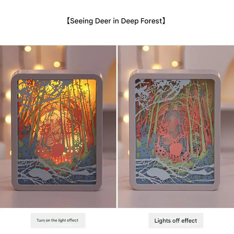 3d Paper Carving Night Light | Deer in the Deep Forest | Usb or Battery Powered