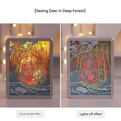 3d Paper Carving Night Light | Deer in the Deep Forest | Usb or Battery Powered
