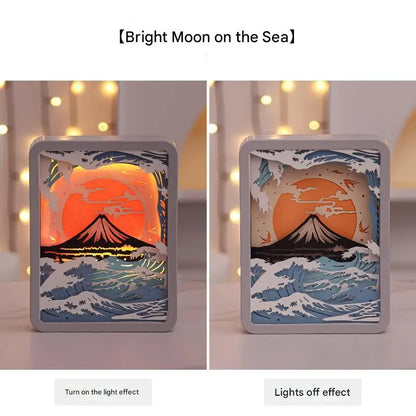 3d Paper Carving Night Light | Moon Over the Sea | Usb or Battery Powered