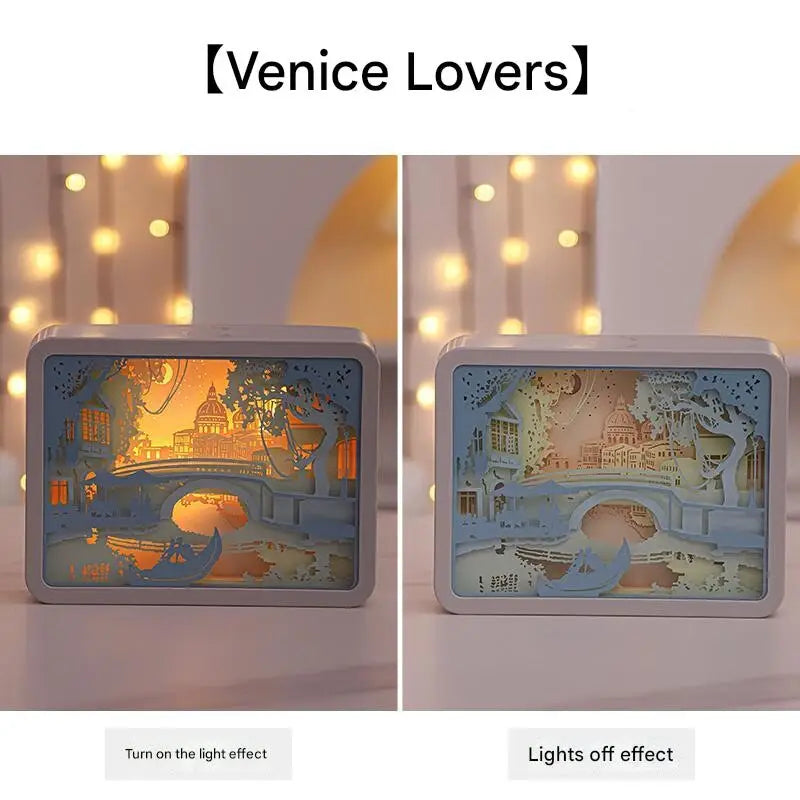 3d Paper Carving Night Light | Venice Lovers | Usb or Battery Powered