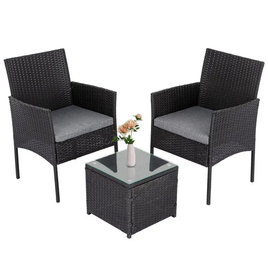 3pc Outdoor Table and Chairs Set-black
