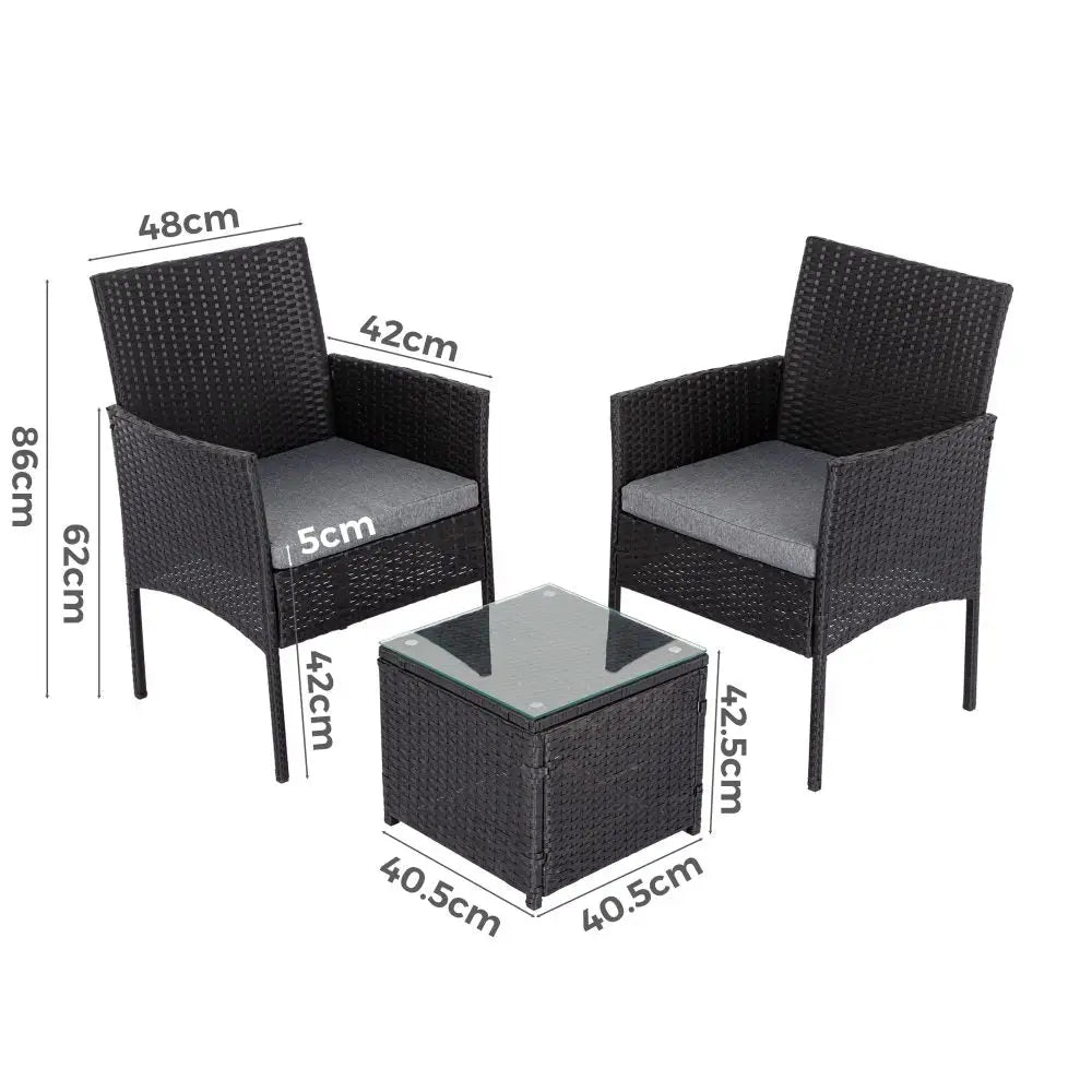 3pc Outdoor Table and Chairs Set-black