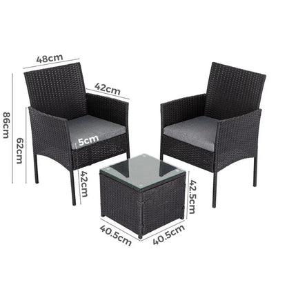 3pc Outdoor Table and Chairs Set-black