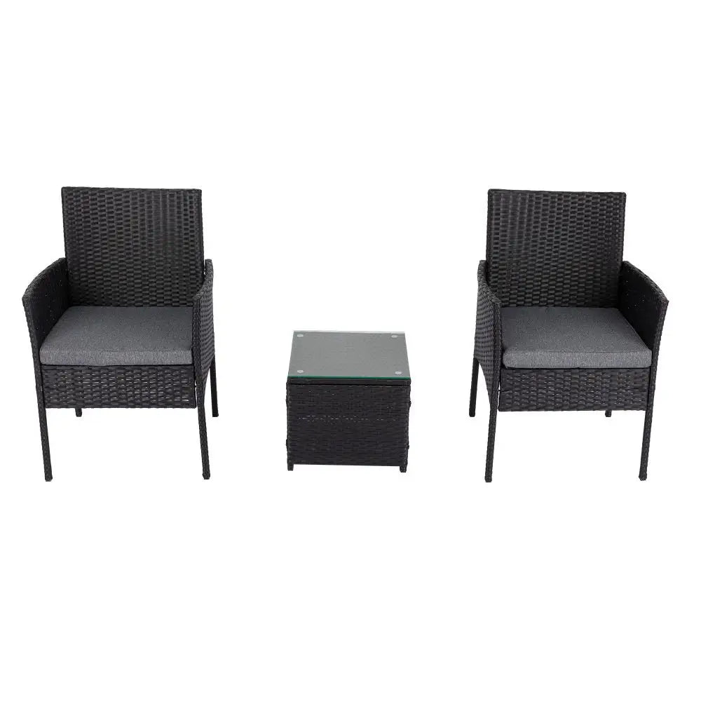 3pc Outdoor Table and Chairs Set-black