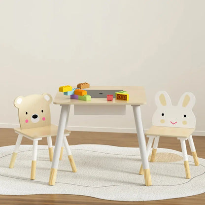 3pcs Kids Table and Chairs Set Activity Desk Chalkboard Toy Hidden Storage