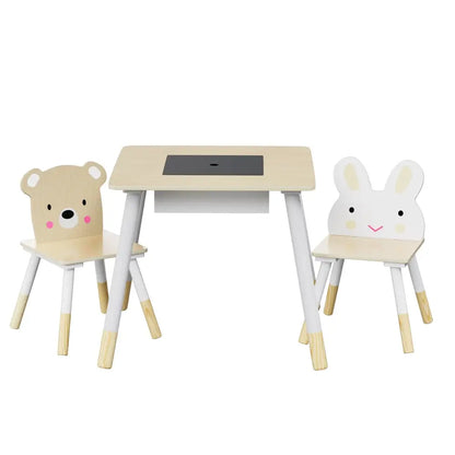 3pcs Kids Table and Chairs Set Activity Desk Chalkboard Toy Hidden Storage