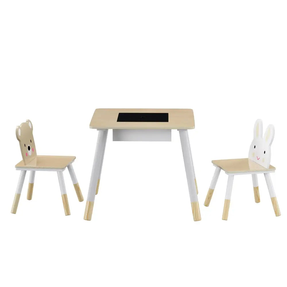 3pcs Kids Table and Chairs Set Activity Desk Chalkboard Toy Hidden Storage