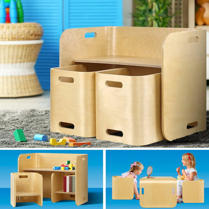 3pcs Kids Table and Chairs Set Multifunctional Storage Desk