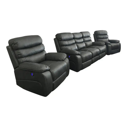 3rr + 1rr + 1rr Leatherette Grey Electric Recliner Feature Multi Positions Ultra Cushioned Usb Outlets