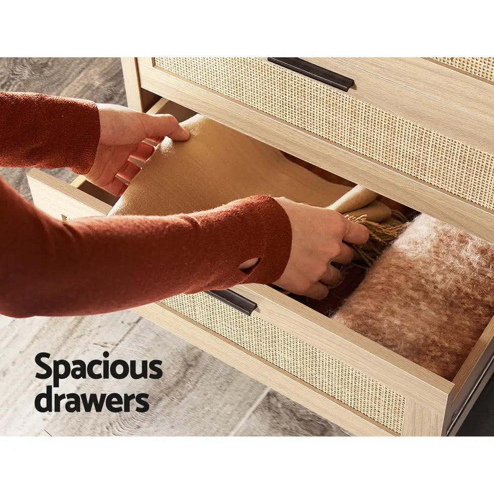 4 Chest of Drawers Rattan Tallboy Pine - Briony