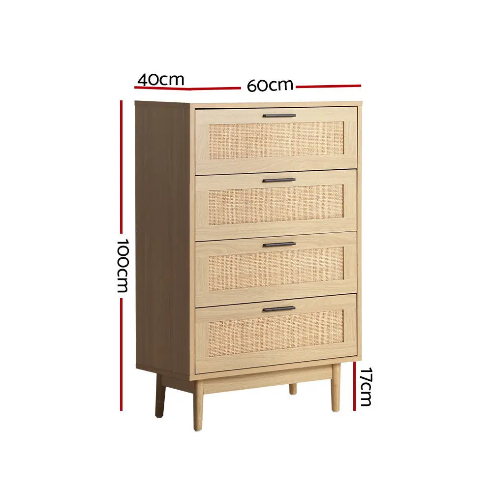4 Chest of Drawers Rattan Tallboy Pine - Briony
