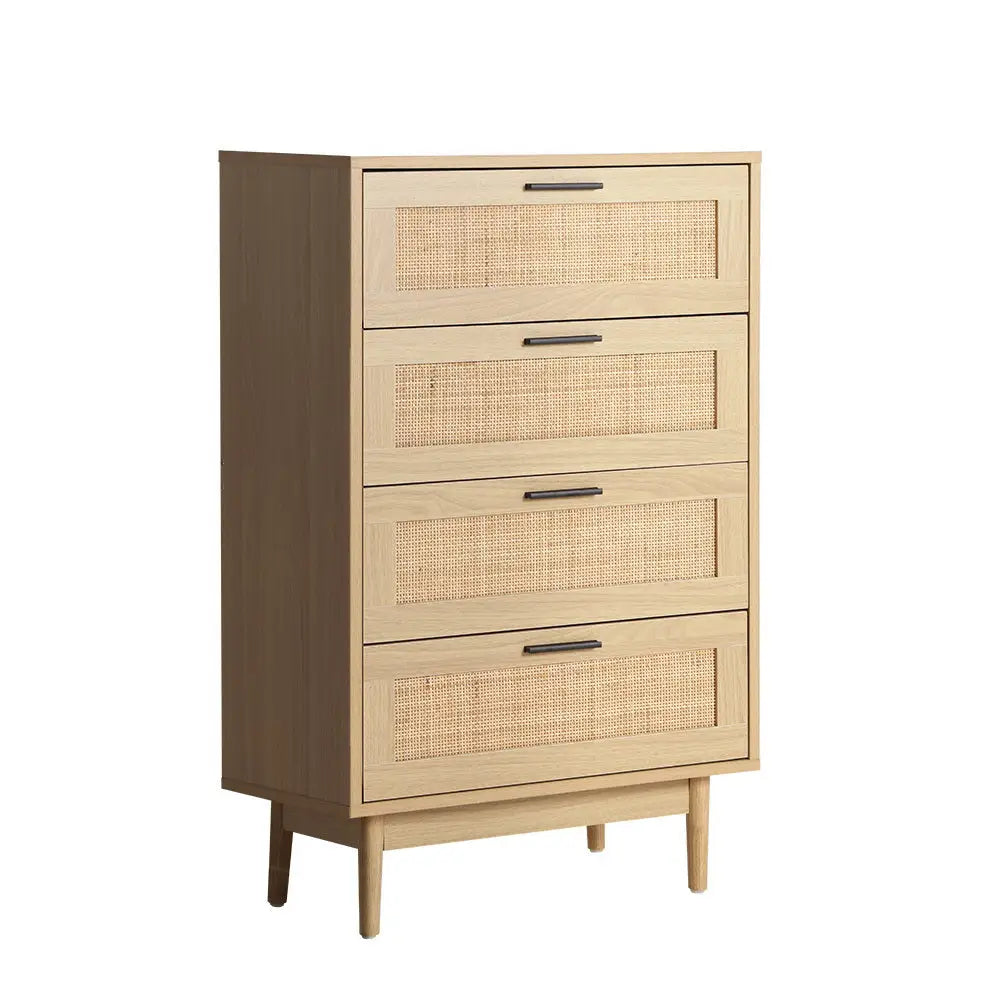 4 Chest of Drawers Rattan Tallboy Pine - Briony