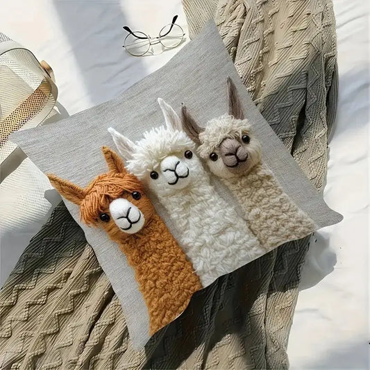 4-pcs Vintage Alpaca Friends Decorative Pillow Covers - Single-sided Print 45x45cm