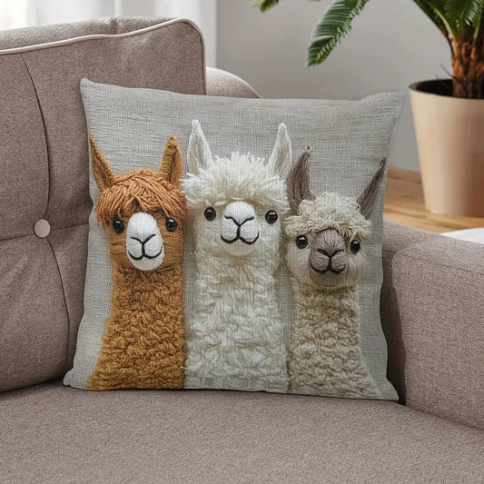 4-pcs Vintage Alpaca Friends Decorative Pillow Covers - Single-sided Print 45x45cm