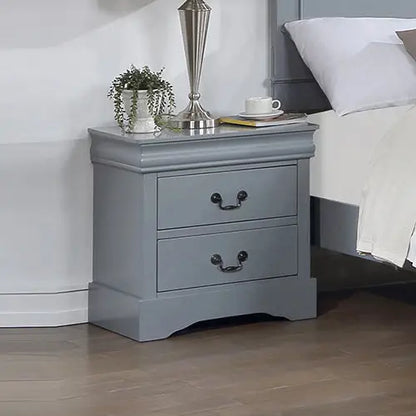 4 Pieces Bedroom Suite in Solid Wood & Mdf King Size Grey Colour Bed Bedside Table Tallboy